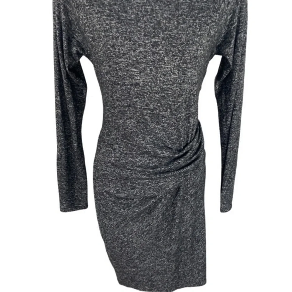 Athleta Solitude Black Marled Gathered Long sleeve knit dress O19